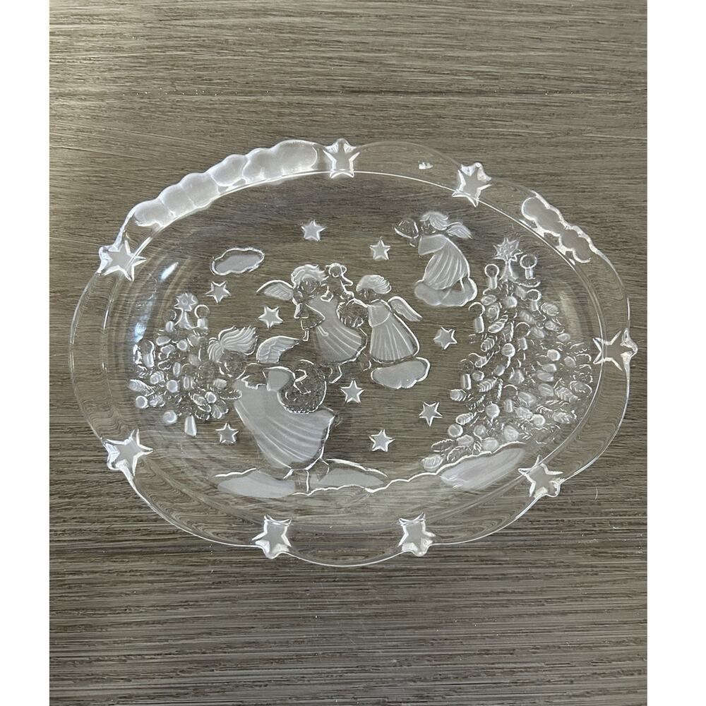 Mikasa Clear Glass Oval Decorative Plate with Angels Christmas Design